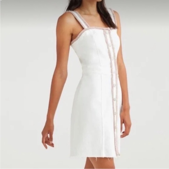 7 For All Mankind Dresses & Skirts - 7 For All Mankind White Denim Button Down Light Fringe Trim Mini Dress Size S